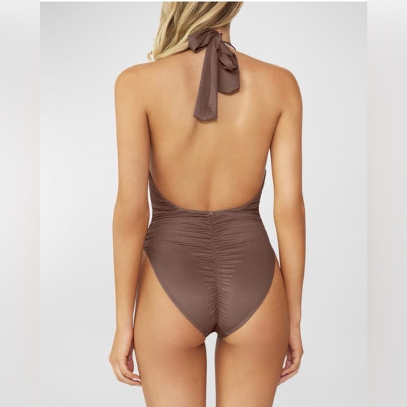 $154 PQ Women's Brown Celine Metallic Rib-Knit One-Piece Swimsuit Size M - Picture 3 of 3